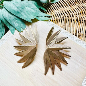 2/$30🌵 Gold Sun Goddess Leaf Feather Vintage Style Bohemian Earrings Statement